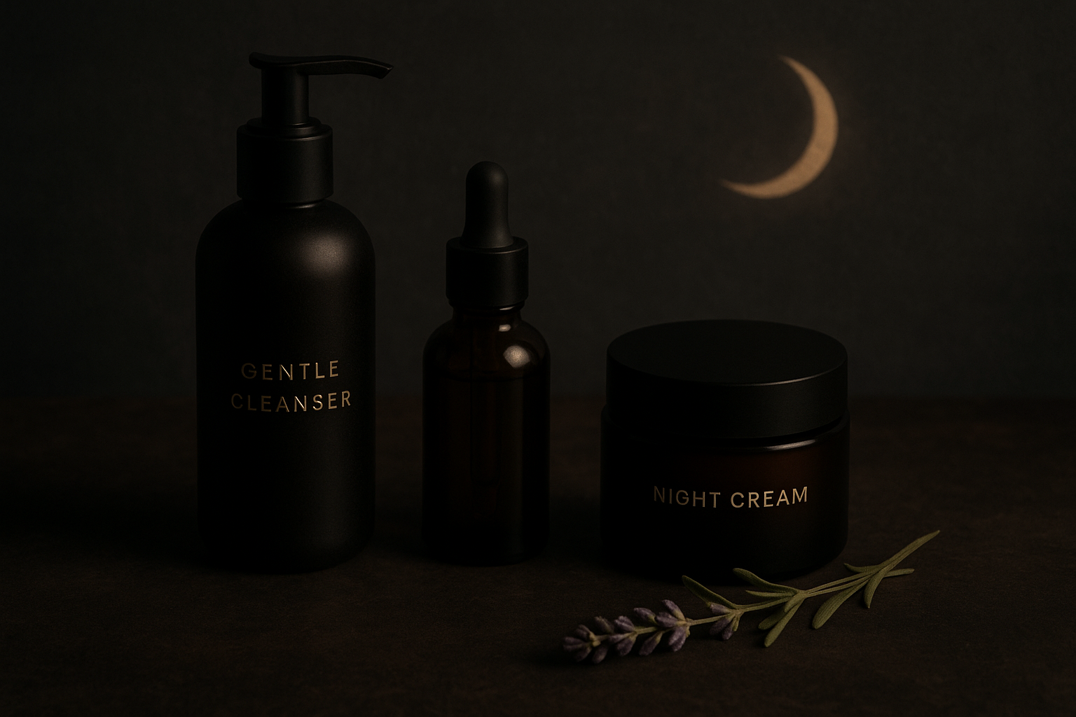 Men's night skincare routine essentials including cleanser, serum, and moisturizer for overnight repair and hydration, inspired by Seven Potions.