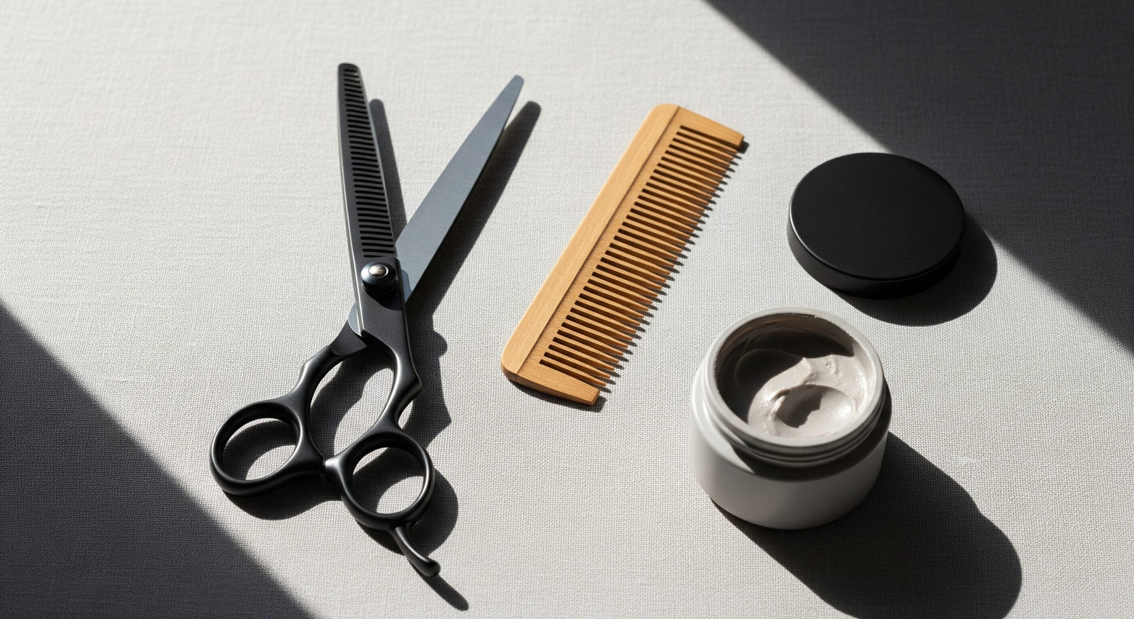 Man comparing DIY haircut with scissors versus professional barber chair visit