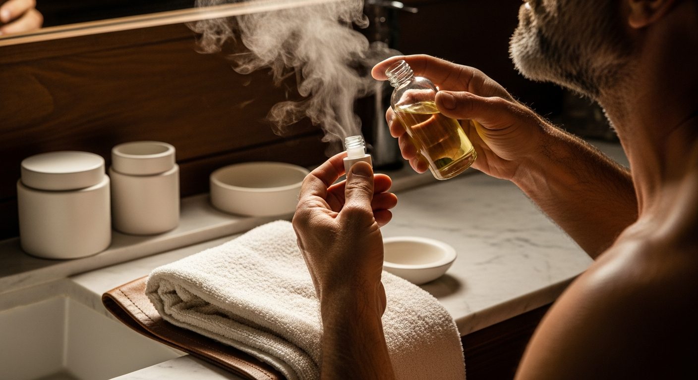 Man with full beard showing redness and flaking skin underneath, demonstrating beard dandruff and irritation